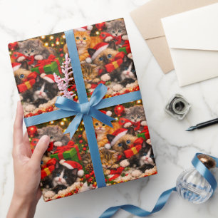 Papel de regalo de Navidad de gatito festivo