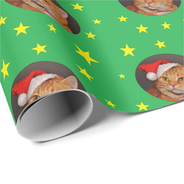 Papel de regalo de Navidad de gato atigrado naranj (Esquina del rollo)
