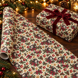 Papel de regalo de Navidad de gato esmoquin vintag