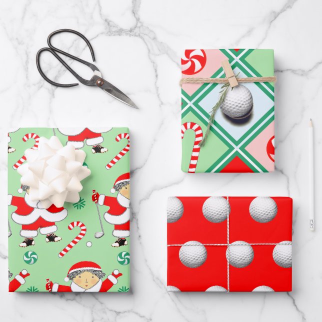 Papel de regalo de Navidad de golf (Anverso)