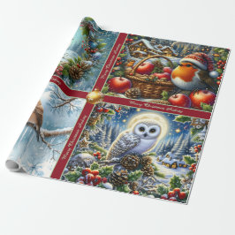 Papel de regalo de Navidad de hermosos pájaros de
