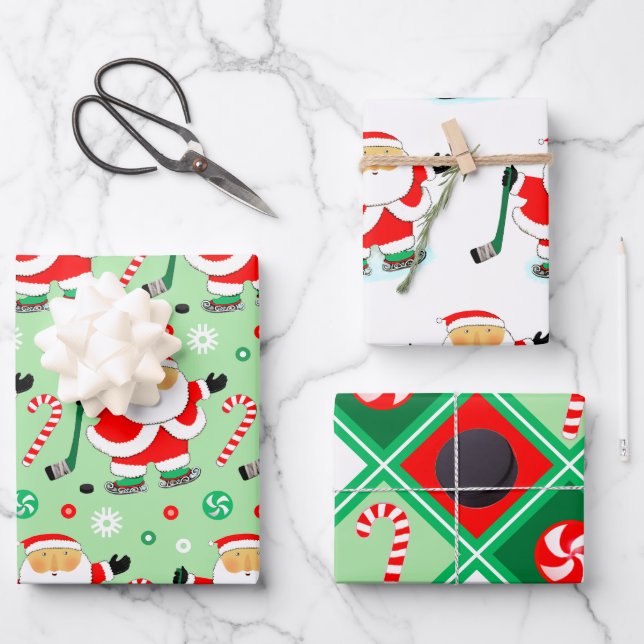 Papel de regalo de Navidad de hockey (Anverso)