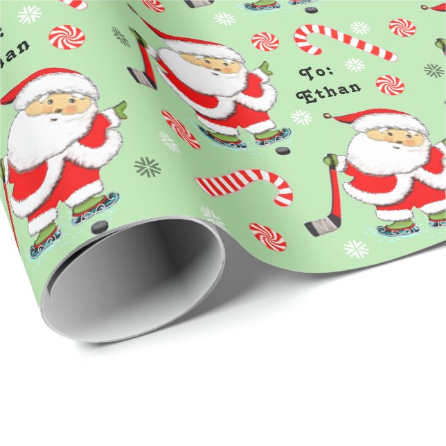 Papel de regalo de Navidad de hockey (Esquina del rollo)