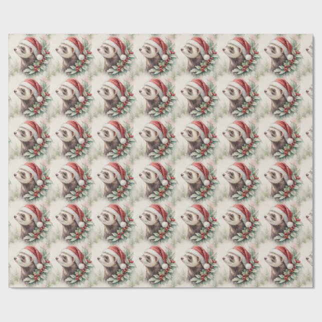 Papel de regalo de Navidad de hurón  (Superficie plana)