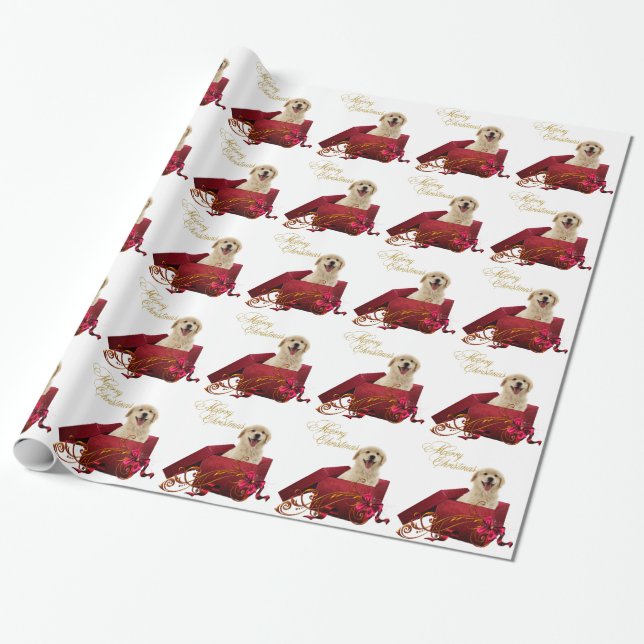 Papel de Regalo de Navidad de Labrador Amarillo (Desenrollado)