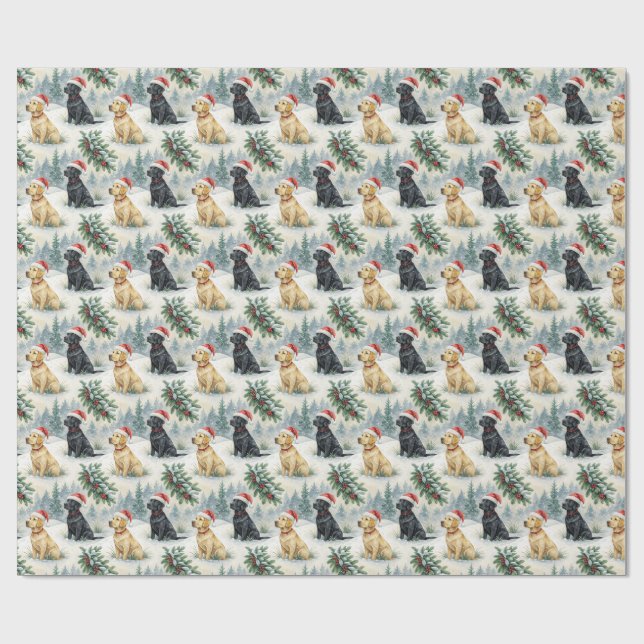 Papel de regalo de Navidad de Labrador amarillo y  (Superficie plana)