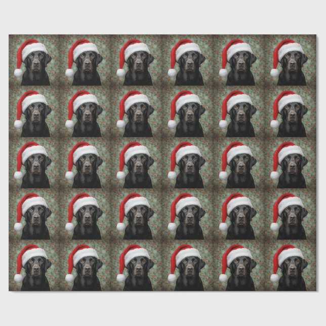 Papel de regalo de Navidad de labrador negro (Superficie plana)