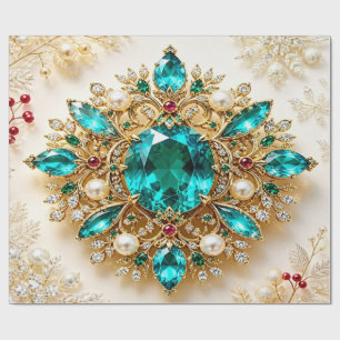 Papel de regalo de Navidad de lujo con joyas turqu