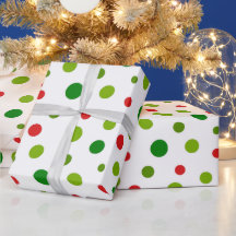 Papel de Regalo de Navidad de Lunares Rojos y Verd