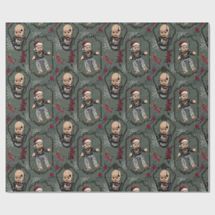 Papel de regalo de Navidad de muñeca espeluznante
