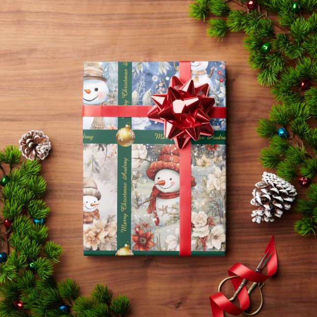Papel de regalo de Navidad de muñeco de nieve con  (Regalo de vacaciones)