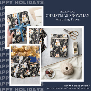 Papel de Regalo de Navidad de Muñeco de Nieve Negr