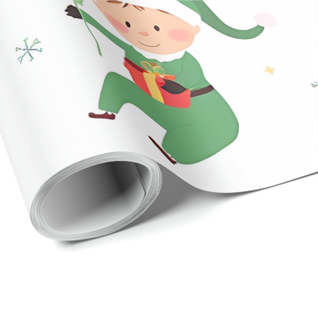 Papel de regalo de Navidad de Niño Elfo (Esquina del rollo)