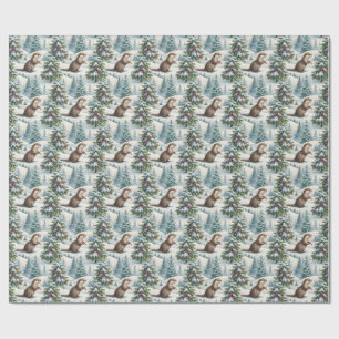 Papel de regalo de Navidad de nutria del bosque