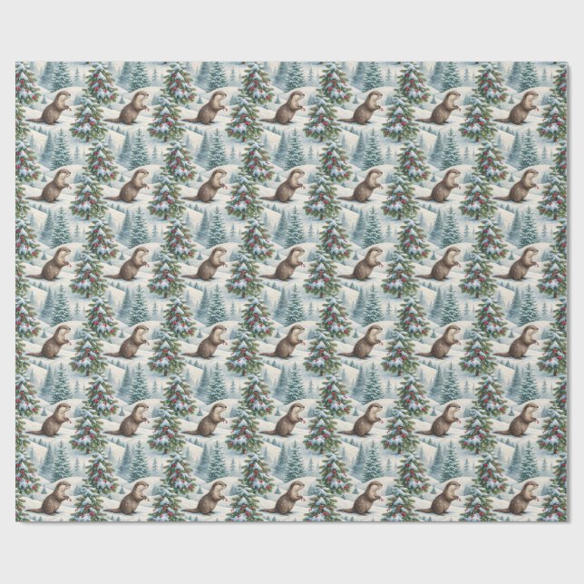 Papel de regalo de Navidad de nutria del bosque (Superficie plana)