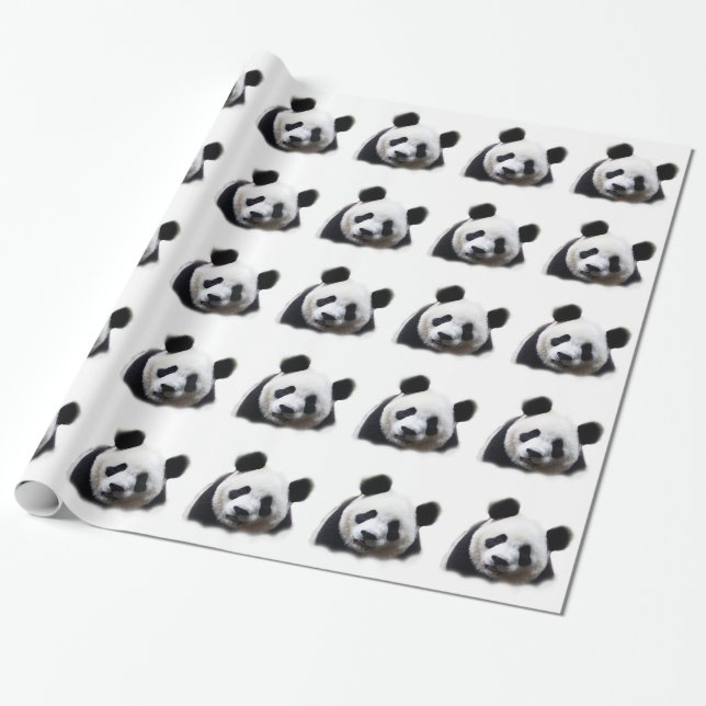Papel de regalo de Navidad de panda en blanco y ne (Desenrollado)
