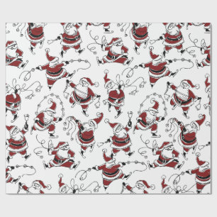 Papel de regalo de Navidad de Papá Noel patinando