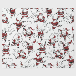 Papel de regalo de Navidad de Papá Noel patinando