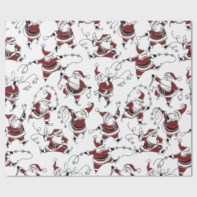 Papel de regalo de Navidad de Papá Noel patinando  (Superficie plana)