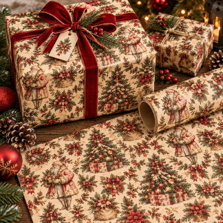 Papel de regalo de Navidad de Papá Noel vintage