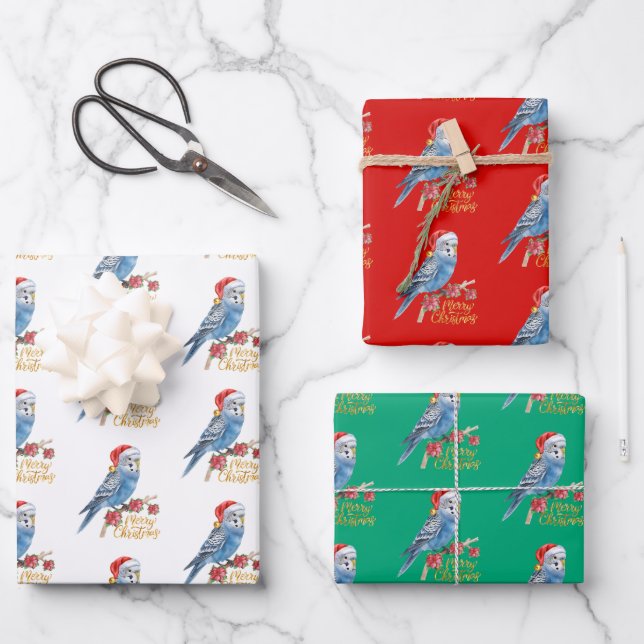 Papel de regalo de Navidad de periquito (Anverso)