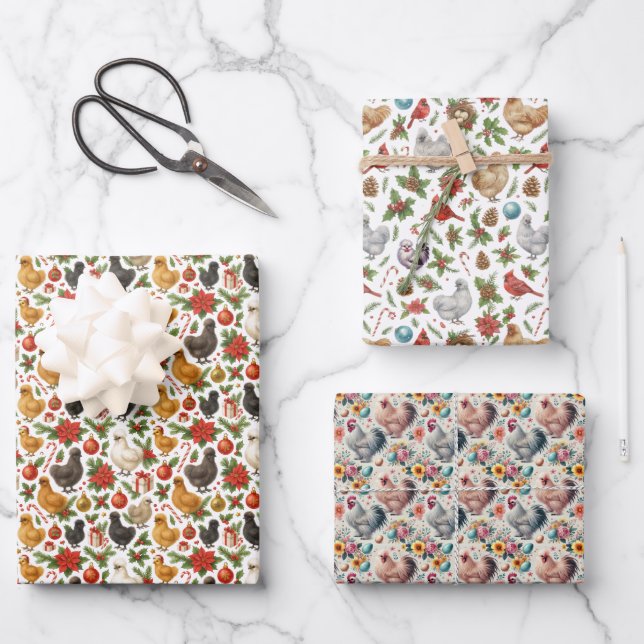 Papel de regalo de Navidad de Pollo Seda juego de  (Anverso)