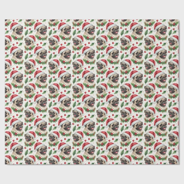 Papel de Regalo de Navidad de Pug (Superficie plana)