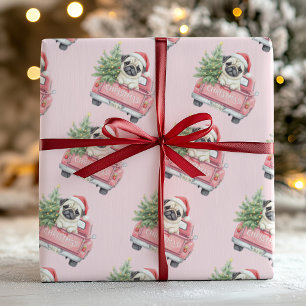 Papel de regalo de Navidad de Pug rosa lindo