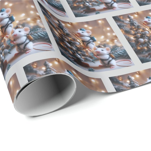 Papel de regalo de Navidad de ratones (Esquina del rollo)