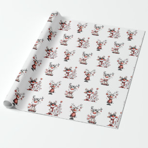 Papel de regalo de Navidad de Reno Divertido – ¡Oh