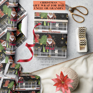 Papel de regalo de Navidad de Santa de cuadros gri