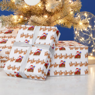 Papel de regalo de Navidad de Santa en trineo