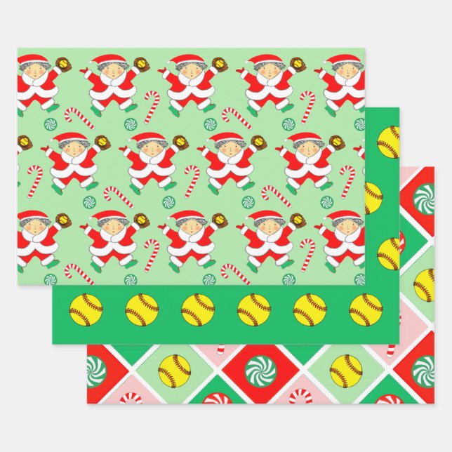 Papel de regalo de Navidad de softball (Set)