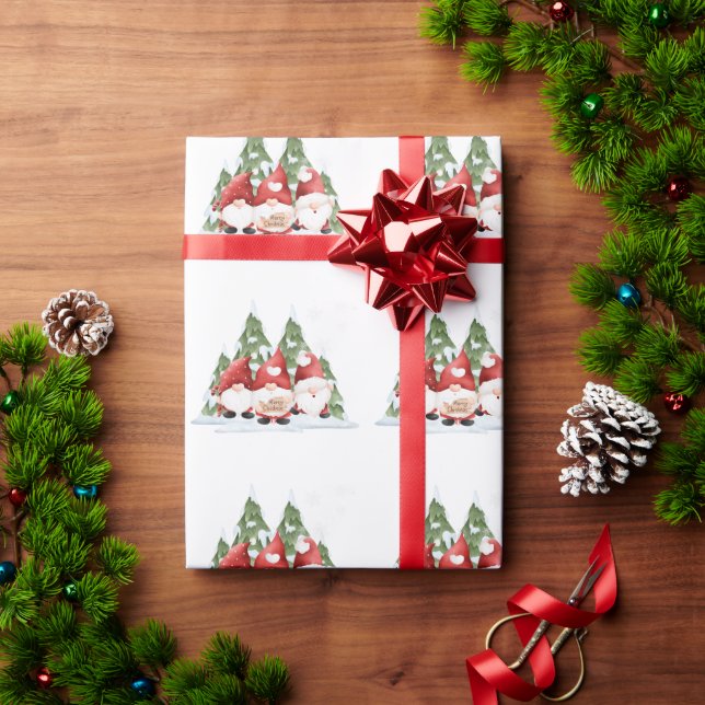 Papel de regalo de Navidad de tres gnomos (Regalo de vacaciones)