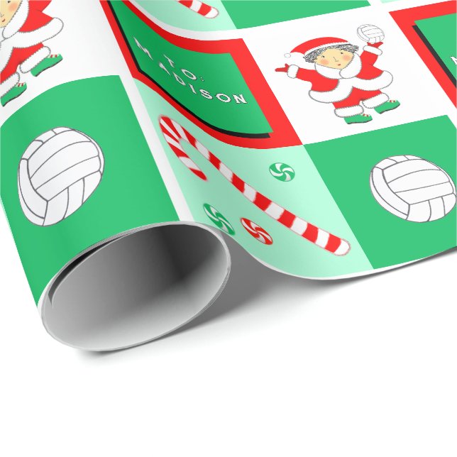 Papel de regalo de Navidad de voleibol personaliza (Esquina del rollo)