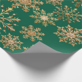 Papel de regalo de Navidad dorado y verde con copo