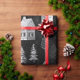 Papel de regalo de Navidad elegante en blanco y ne