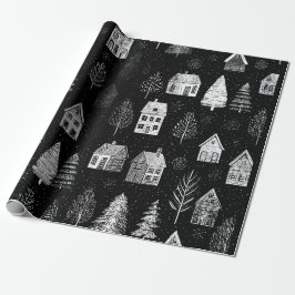 Papel de regalo de Navidad elegante en blanco y ne