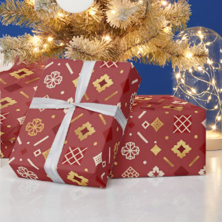Papel de regalo de Navidad elegante rojo y dorado