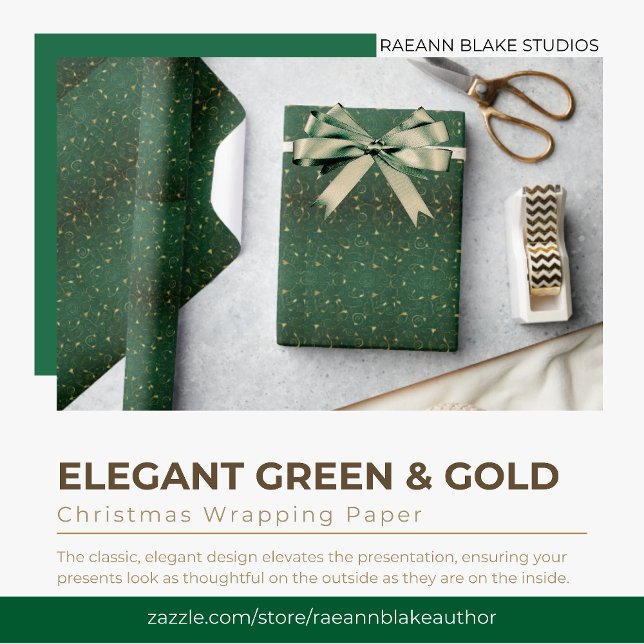 Papel de Regalo de Navidad Elegante Verde y Dorado (Subido por el creador)