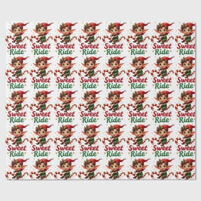 Papel de Regalo de Navidad Elfo de Paseo Dulce (Superficie plana)