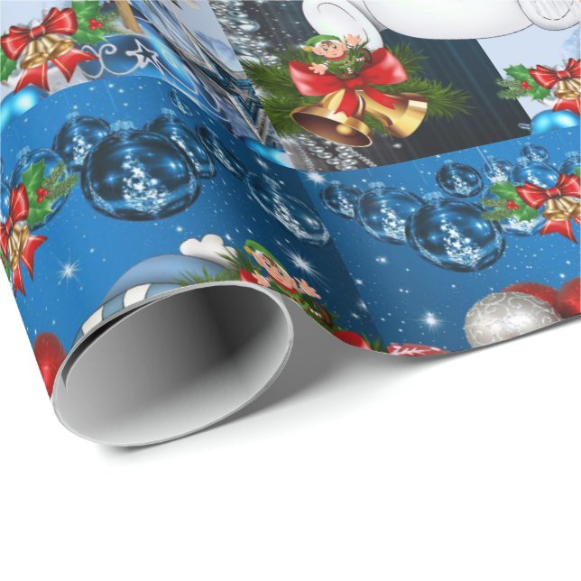 Papel de Regalo de Navidad Elfo Muñeco de Nieve (Esquina del rollo)