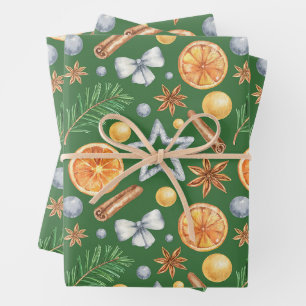 Papel de regalo de Navidad en acuarela, naranja es