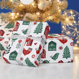 Papel de regalo de Navidad escandinavo rojo y verd