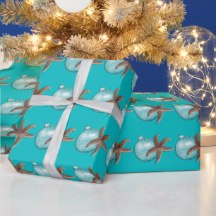 Papel de regalo de Navidad Estrella de Mar Turques