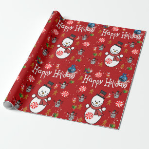 Papel de Regalo de Navidad Felices Fiestas Muñeco 