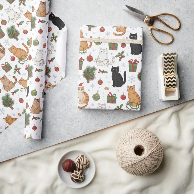 Papel de regalo de Navidad Felinos Festivos (Artesanía)