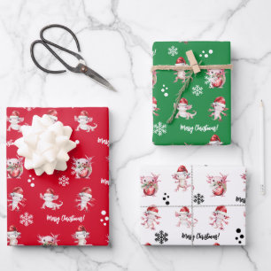 Papel de regalo de Navidad Feliz Ajolote Papá Noel