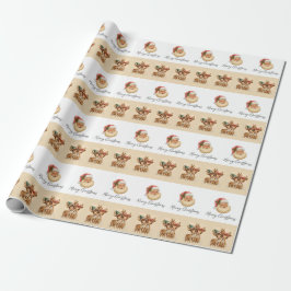 Papel de Regalo de Navidad Feliz Santa y Reno