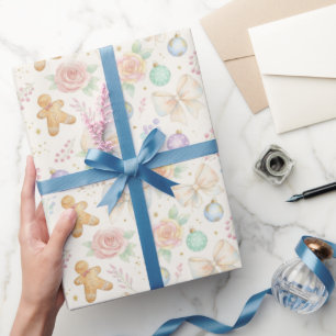 Papel de regalo de Navidad floral y con lazos past